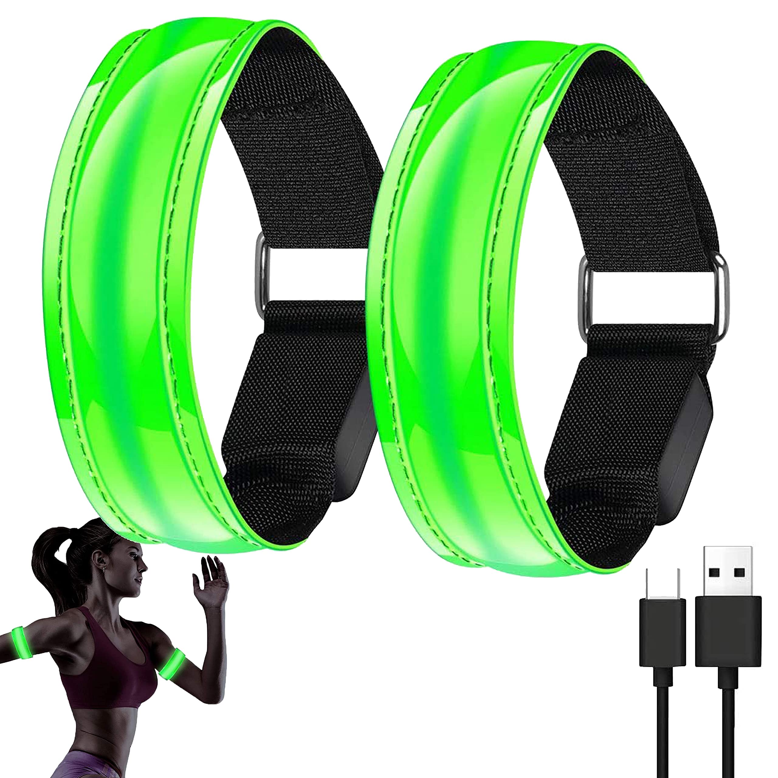 BESTSUN LED Armband, Rechargeable Reflective LED Warning Belt Adjustable Running Armband with 3 Modes LED Safety Light for Running Cycling Walking Jogging.