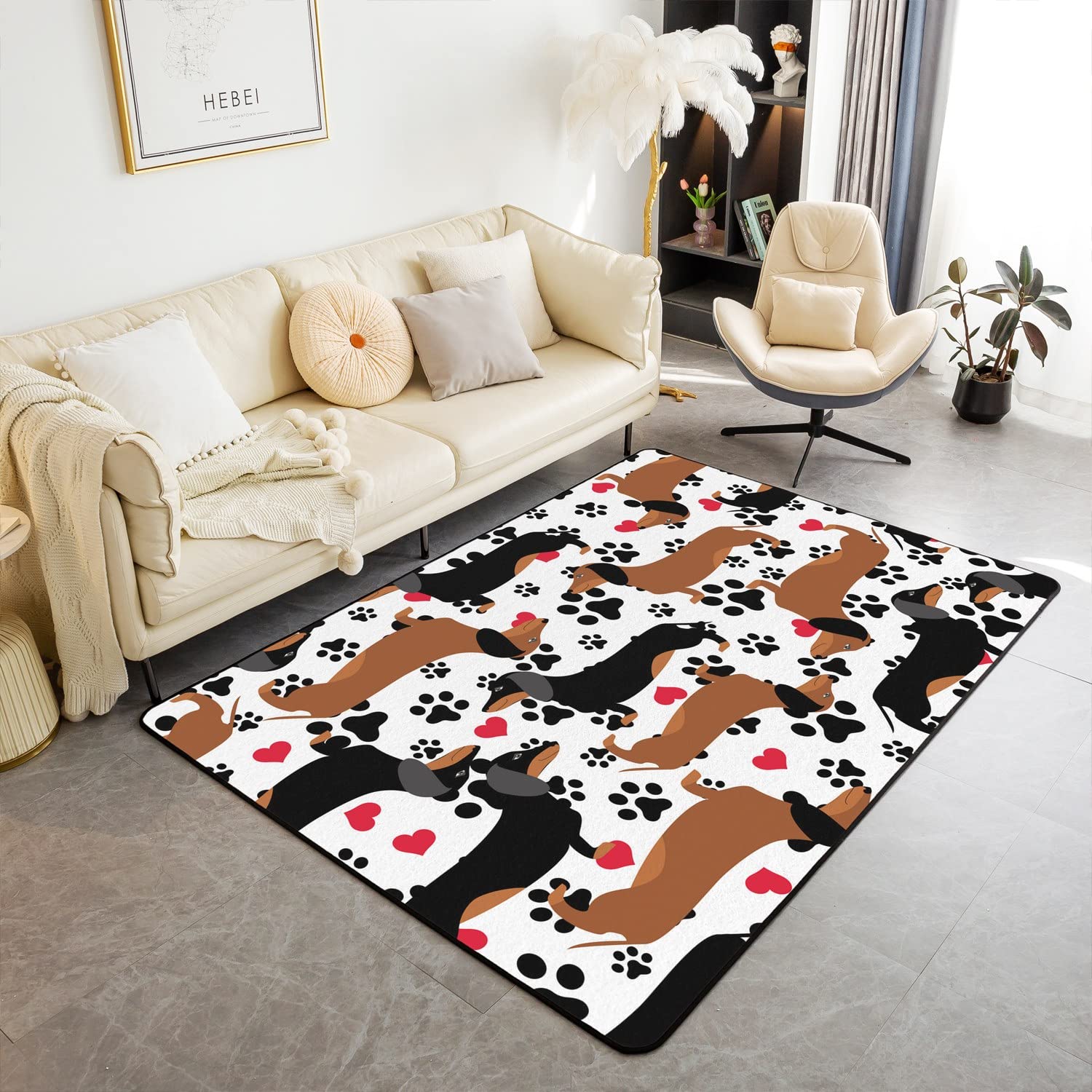 Sausage Dog Area Rug 100x150cm Dachshund Living Room Rugs for Bedroom Home Decorative Puppy Dog Carpet Ultra Soft Non-slip Cute Indoor Floor Mat