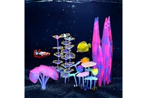 Lpraer 4 Pack Glow Aquarium Decorations Coral Anemone Lotus Leaf Seaweed Simulation Glow Plant Glowing Effect Silicone for Fi