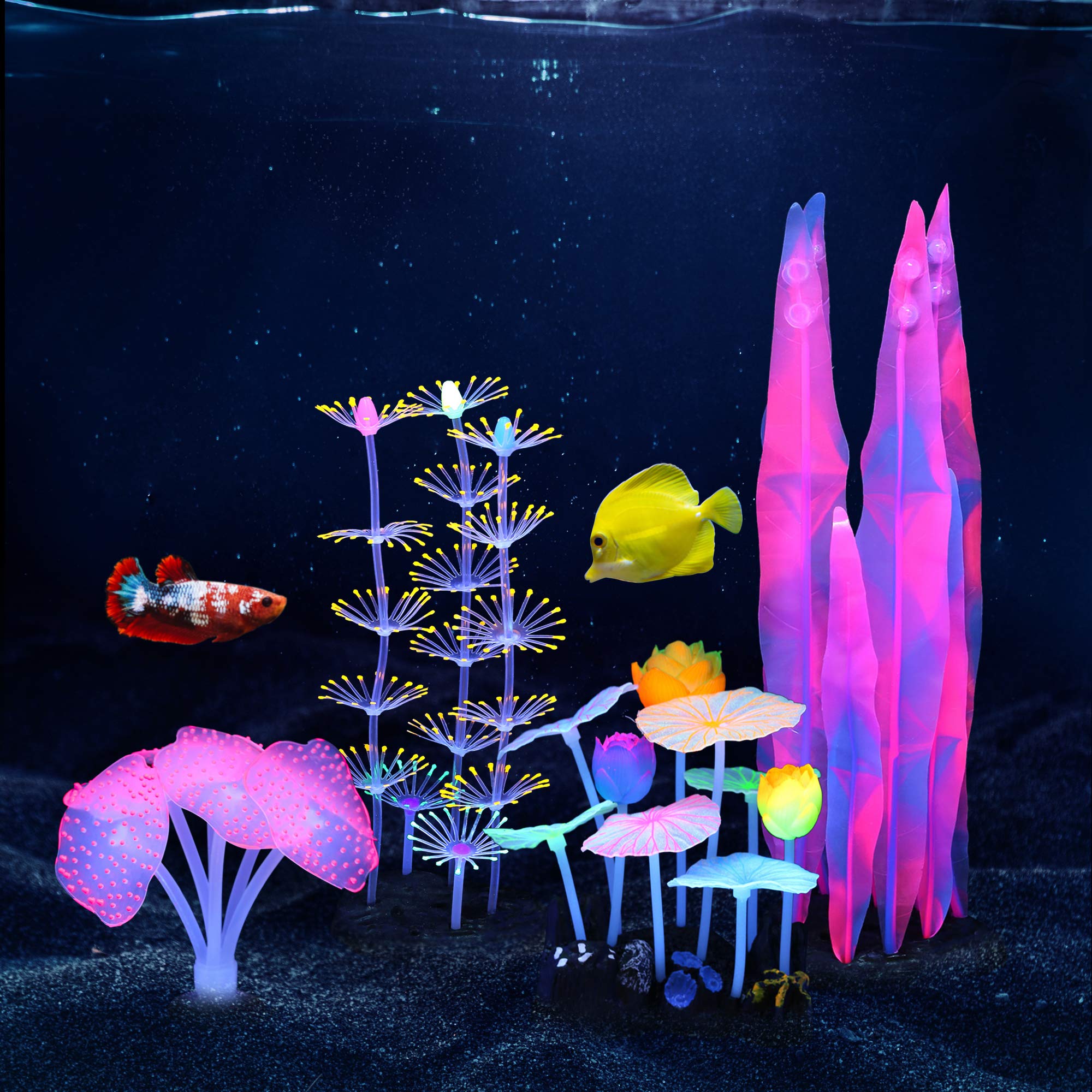 Glow Fish Tank Decoration Glowing Aquarium Coral Sea Anemone Lotus Leaf Seaweed Ornament Artificial Fish Tank Plant for Fish Tank Aquarium Landscape