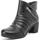 Ruiee Ankle Boots for Women Chunky Heeled Booties Fashion Comfort Round Close Toe Low Mid Heel Winter Fall Ladies Short Boots.