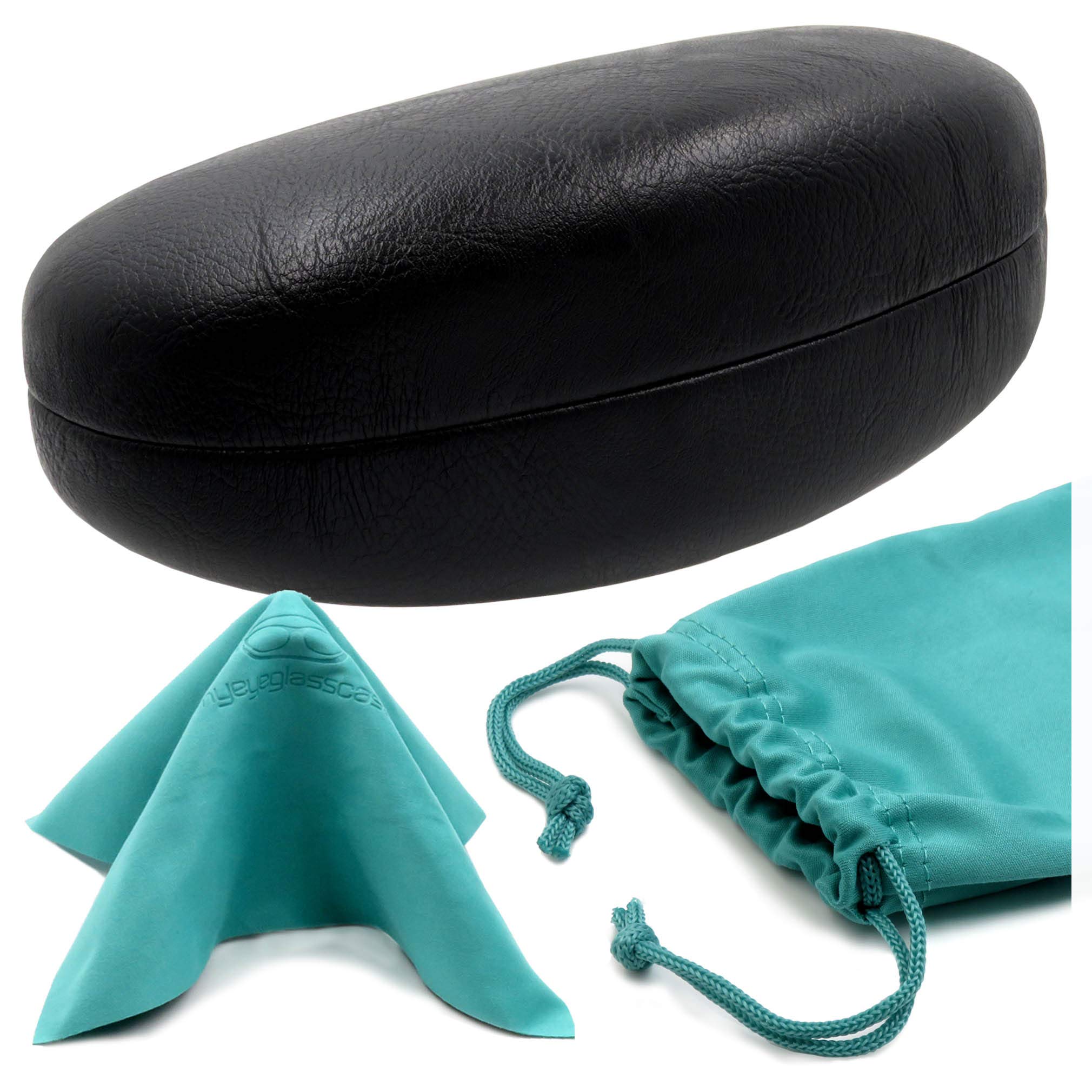 MyEyeglassCaseLarge Hard Sunglasses Case | fits Large curved Sunglasses, with microfiber bag and cleaning cloth