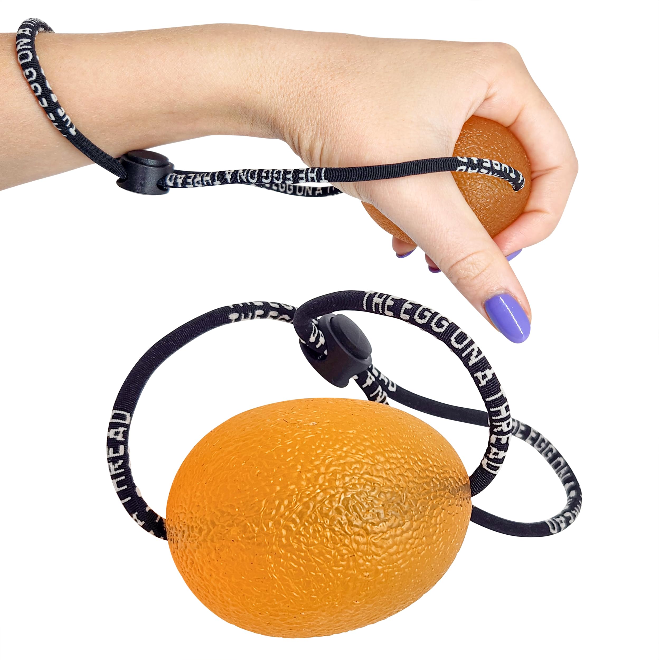 THE EGG ON A THREAD - hand squeezer trainer, grip strengthener, therapy and stress ball. This one-set exerciser is perfect for stress relief, forearm, hand and finger strength, therapy and rehab