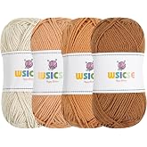 4 Pack Crochet Yarn, 560 Yard Soft Brown Yarn for Hand Knitting Decor Gifts | 60% Cotton, 40% Polyester; Soft Worsted Yarn; for Crochet and Knitting; 3-4 mm Needles, 2-3 mm Hooks