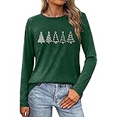 IZROLO Christmas Tree Shirt Women Christmas Embroidered Trees Long Sleeve Shirts Gift Xmas Graphic Tee Tops