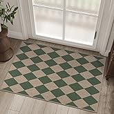 Rugalia Easy Jute Checkered Entryway Rug, 2x3 Green Modern Indoor Outdoor Doormat, Washable Non-Slip Neutral Small Kitchen Rug Farmhouse Diamond Throw Rugs for Entrance Bedroom Bathroom