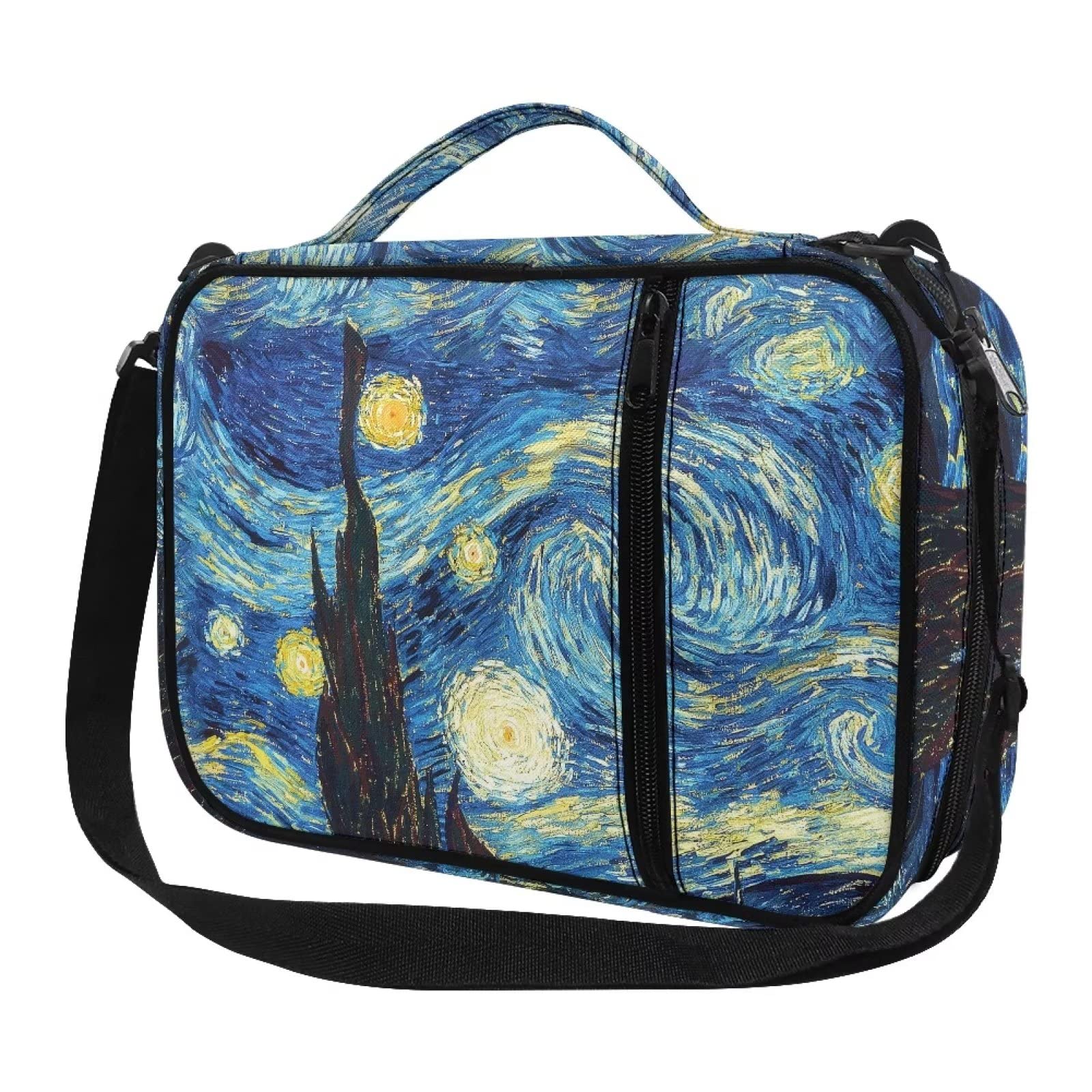 DISNIMO Van Gogh Starry Night Bible Cover with Handle for Standard Size Bible, Book Case for Women Girls Scripture Tote Study Organizer with Pockets Zipper