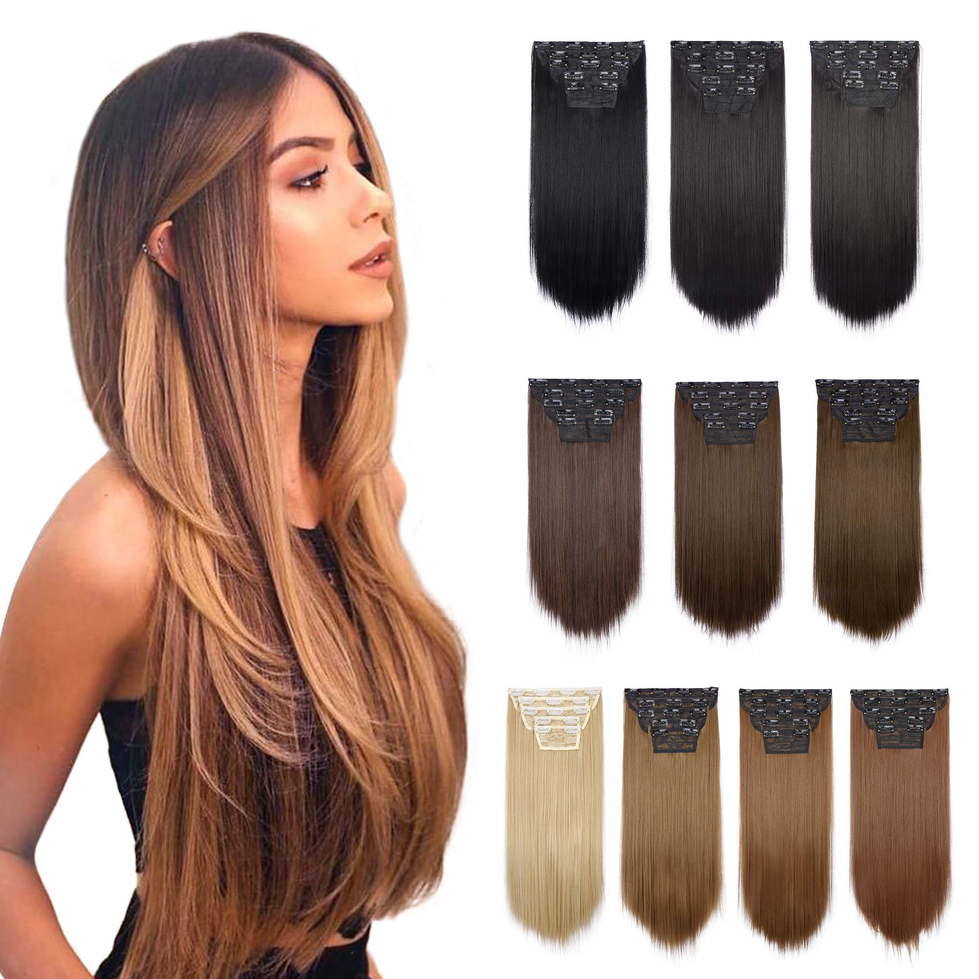 Clip in Hair Extensions, BARSDAR Dark Brown Thick Hair Extension Long Straight Hairpiece 20 inch 5pcs Full Head Set for Women Hair Beauty with Natural Looking Eeay to Wear （4/30#）