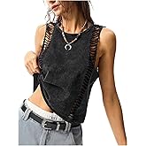 GORGLITTER Women's Sleeveless Crew Neck Tank Top Ripped Distressed Summer Cute Dressy Rock Concert Going Out Tops