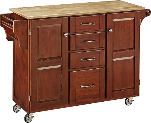 Amazon Com Home Styles Mobile Create A Cart Cherry Finish Two Door Cabinet Kitchen Cart With Natural Wood Top Adjustable Shelving Furniture Decor