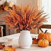 RAINFLOW 6PCS Artificial Fall Flowers for Outdoors Thanksgiving Decor UV Resistant Artificial Autumn Lavender Flowers, Vivid Fall Flower for Vase Planter Garden Patio Balcony Thanksgiving Decor