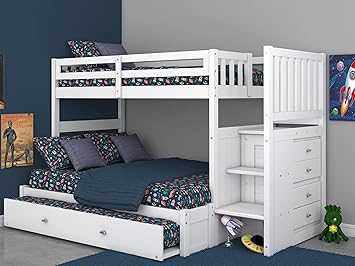 twin over full bunk bed with stairs and trundle