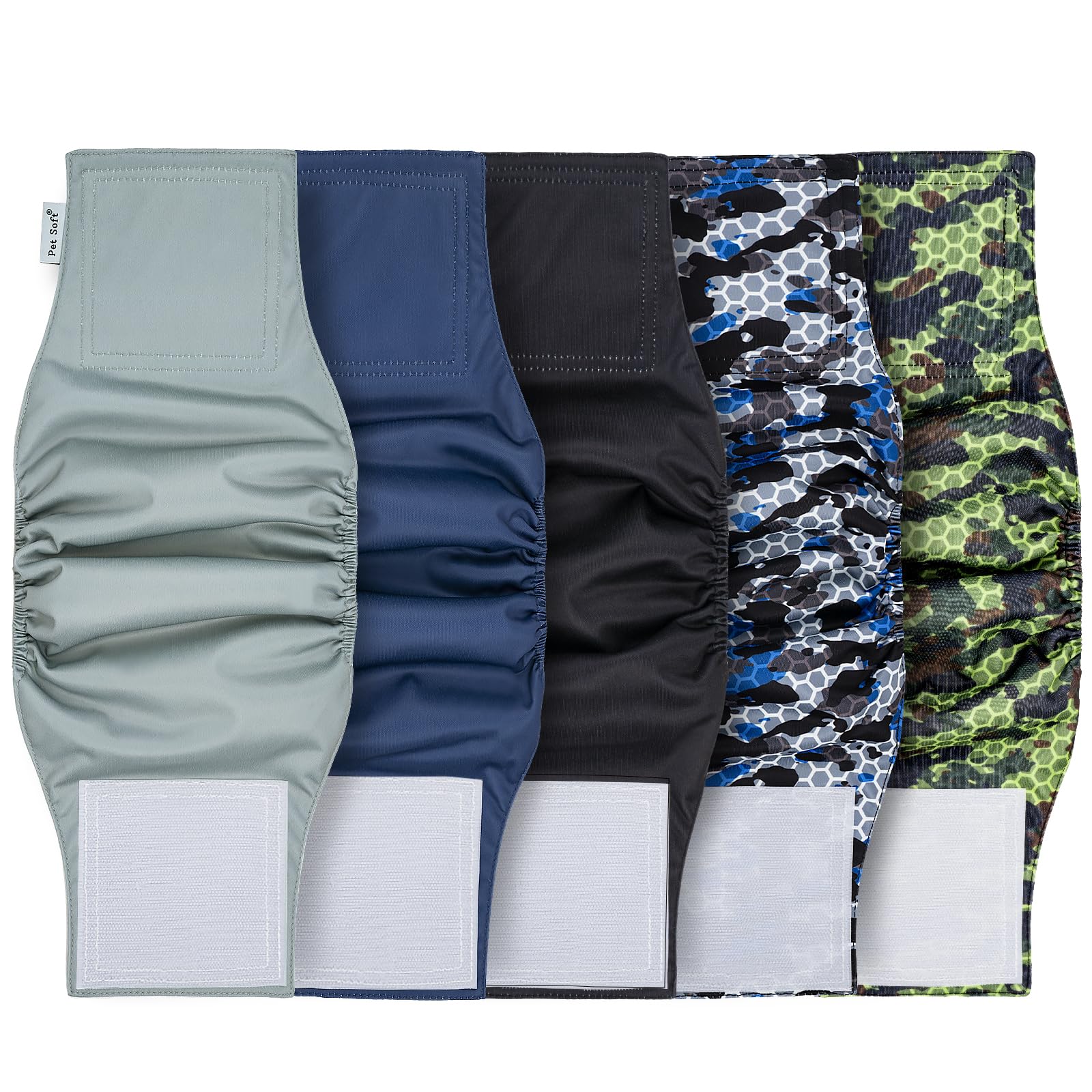 Photo 1 of Pet Soft Dog Diapers Male Reusable, 5 Pack Belly Bands for Male Dogs, High Absorbing Washable Male Dog Warps for Doggie Puppy in Incontinence Excitable Training(Camo, M)