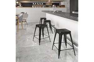 EMMA + OLIVER Commercial Grade 24" H Backless Black Metal Indoor-Outdoor Counter Height Stool