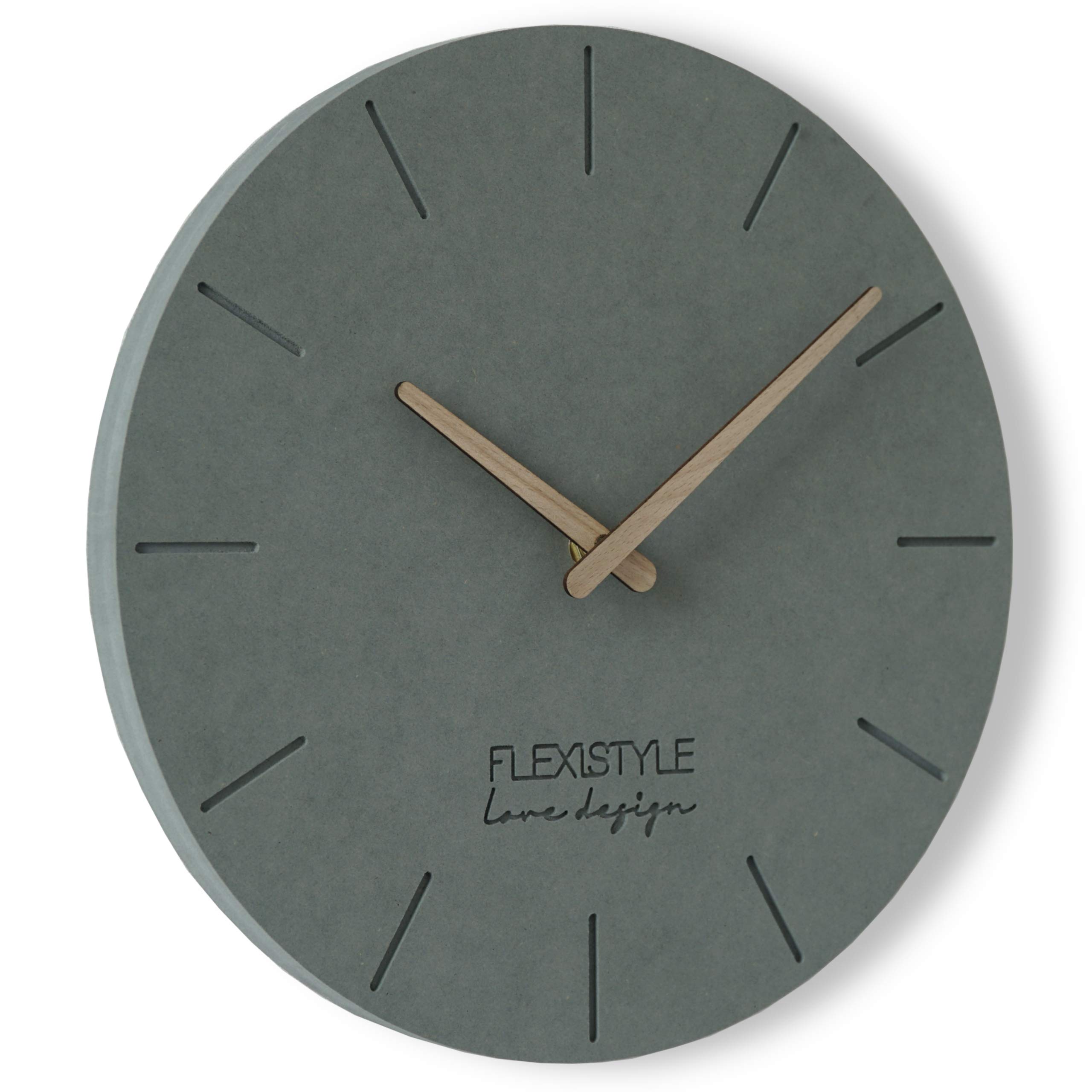 FLEXISTYLE ECO Wall Clock without Ticking Noises 30 cm, Living Room, Bedroom, Made in Europe (Grey 1)