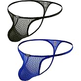 iKingsky Men's Lace See Through G-String Underwear Soft Breathable Thong Sexy Low Rise Pouch Y-back Under Panties