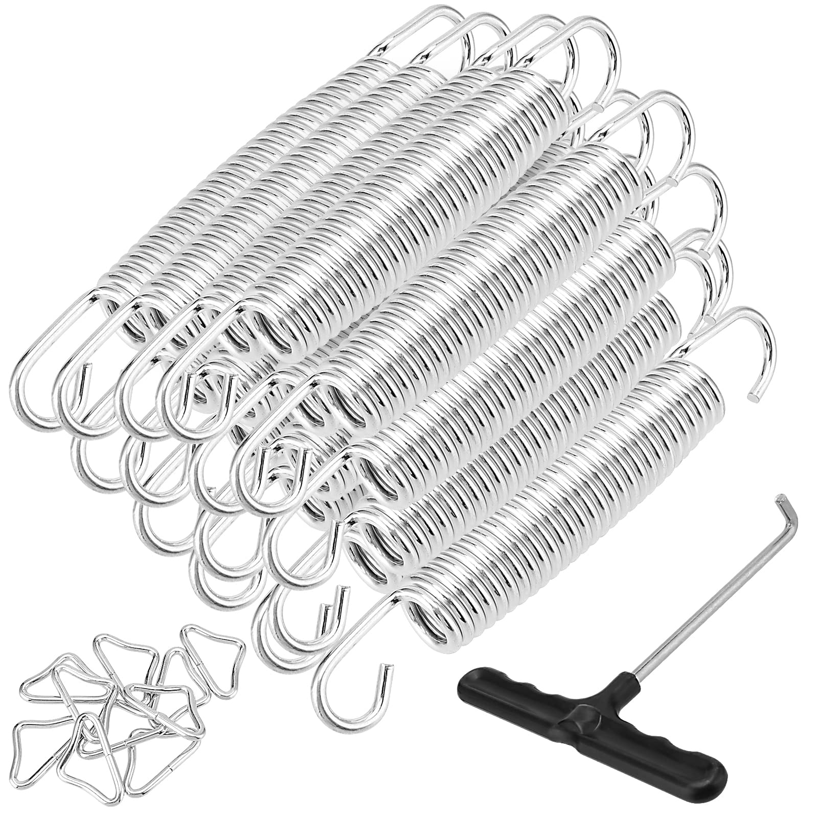 SINJEUN 20 Pack 5.31 Inch Trampoline Springs, Replacement Galvanized Steel Trampoline Springs with T Hook and Triangle Buckle Tool for Indoor Outdoor Jumping