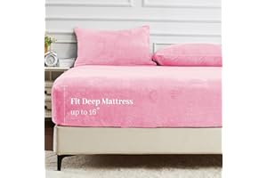 YIYEA Fleece Fitted Sheet Only, Ultra Soft Fluffy Plush Velvet Deep Pocket Fitted Bottom Sheet for Fall Winter, Cozy Warmth and No Shedding, Baby Pink, Full