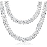 CG&KYGG 15mm Iced Out Diamond Cuban Link Bracelet Necklace - Heavy 18K White Gold Plated Chain for Men Women - 6A+ Zircon Hip Hop Jewelry - Birthday Gift with Delicate Package