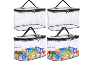 LEAPTAT 4 Pack Large Clear Storage Bags for Toys with Name Tag, Waterproof Duty PVC Toy Organizer Bag for Building Blocks, Board Games, Puzzles, Stationery And Other Small Items, Storage Bins(12.6x7.9×6.3 in)