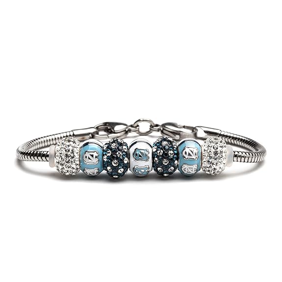 University of North Carolina Bracelet UNC Tar Heels Bracelet with 3 NC Charms