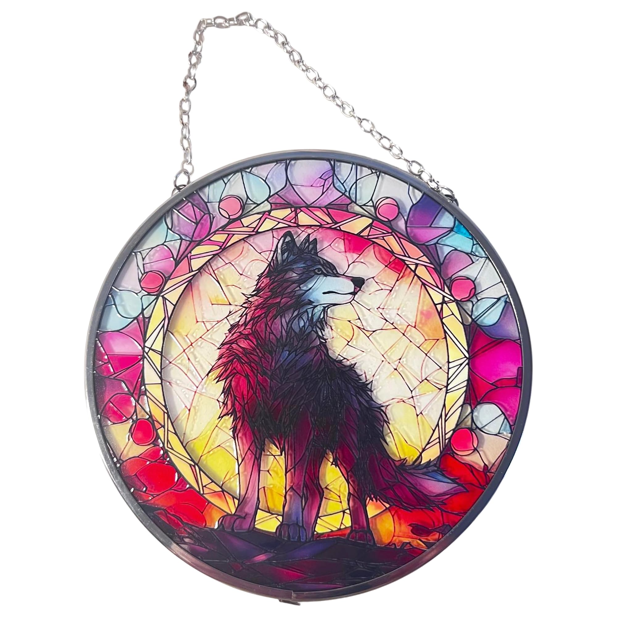 6-Inch Wolf Design Stained Glass Suncatcher - Enhance Your Space with Beautiful, Colorful Light