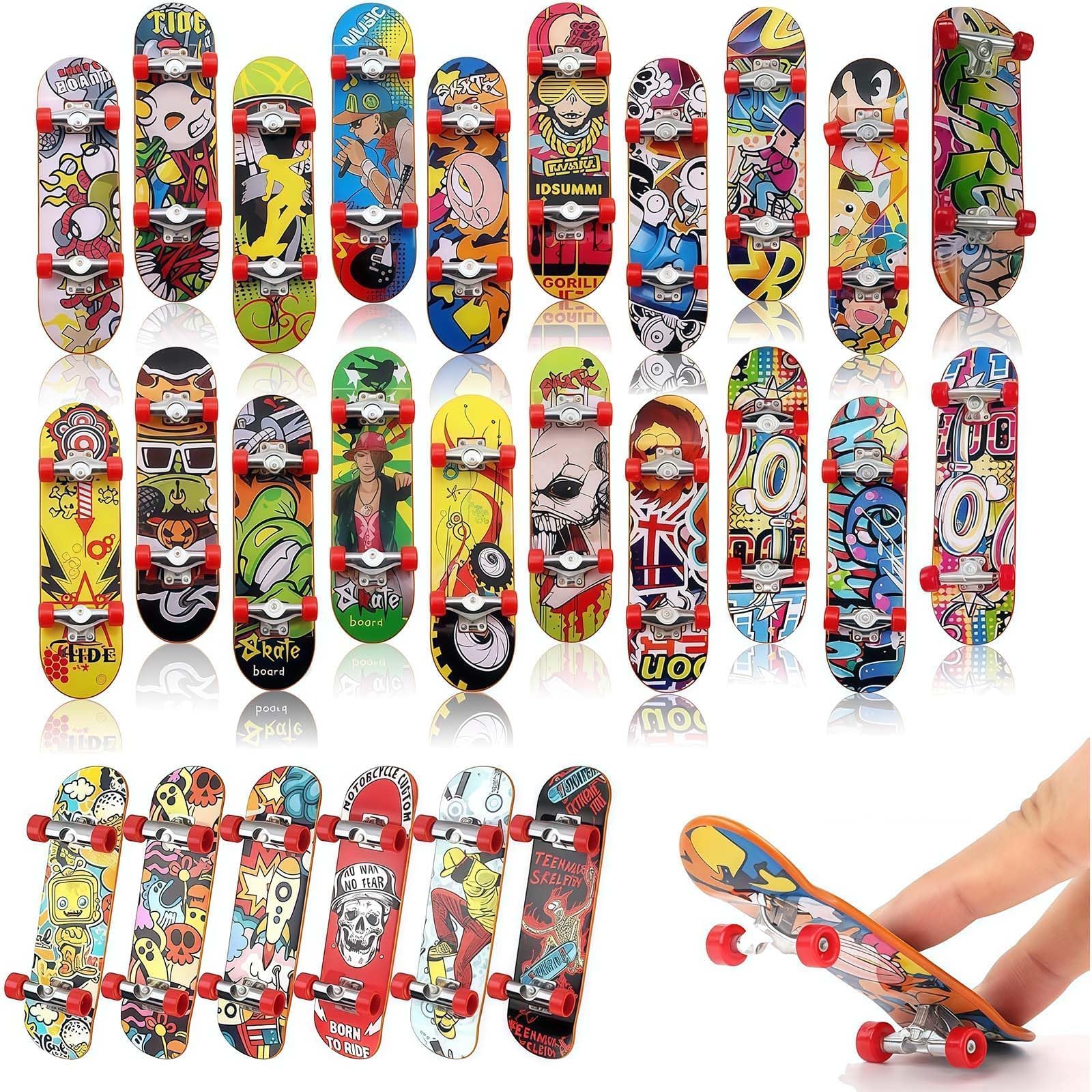 Tyrzol 15Pcs Finger Skateboards Tech Deck Fingerboard Finger Mini Skateboard Toy Skateboards Toy Deck Truck Finger Board Skate Party Bag Fillers Favors Gifts for Boys Girls Adults (Random Patterns)