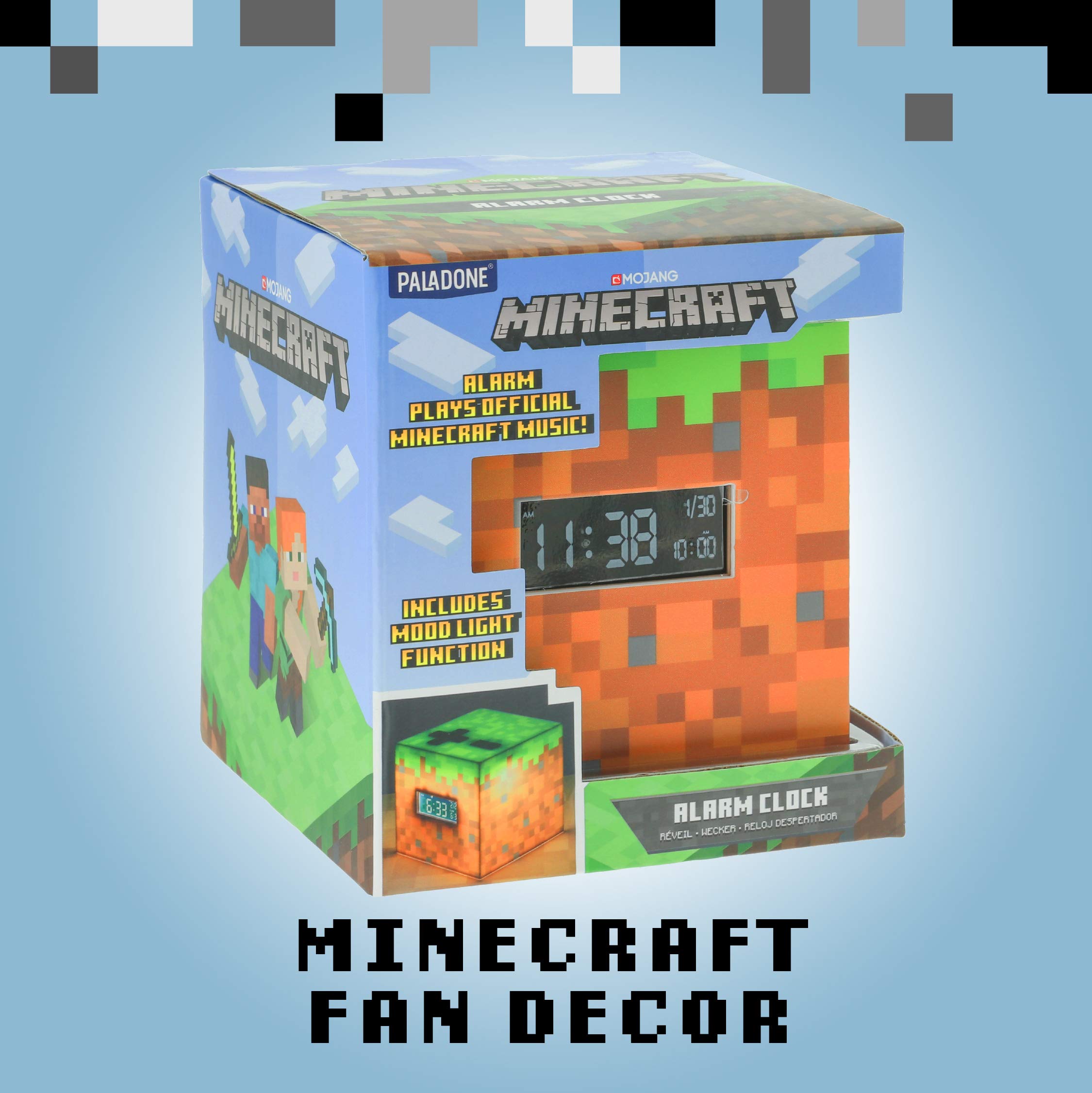 Paladone Minecraft Grass Block Digital Alarm Clock, Light Up Lamp Feature, Plays Official in Game Music, Bedroom Decor for Minecraft Gamers