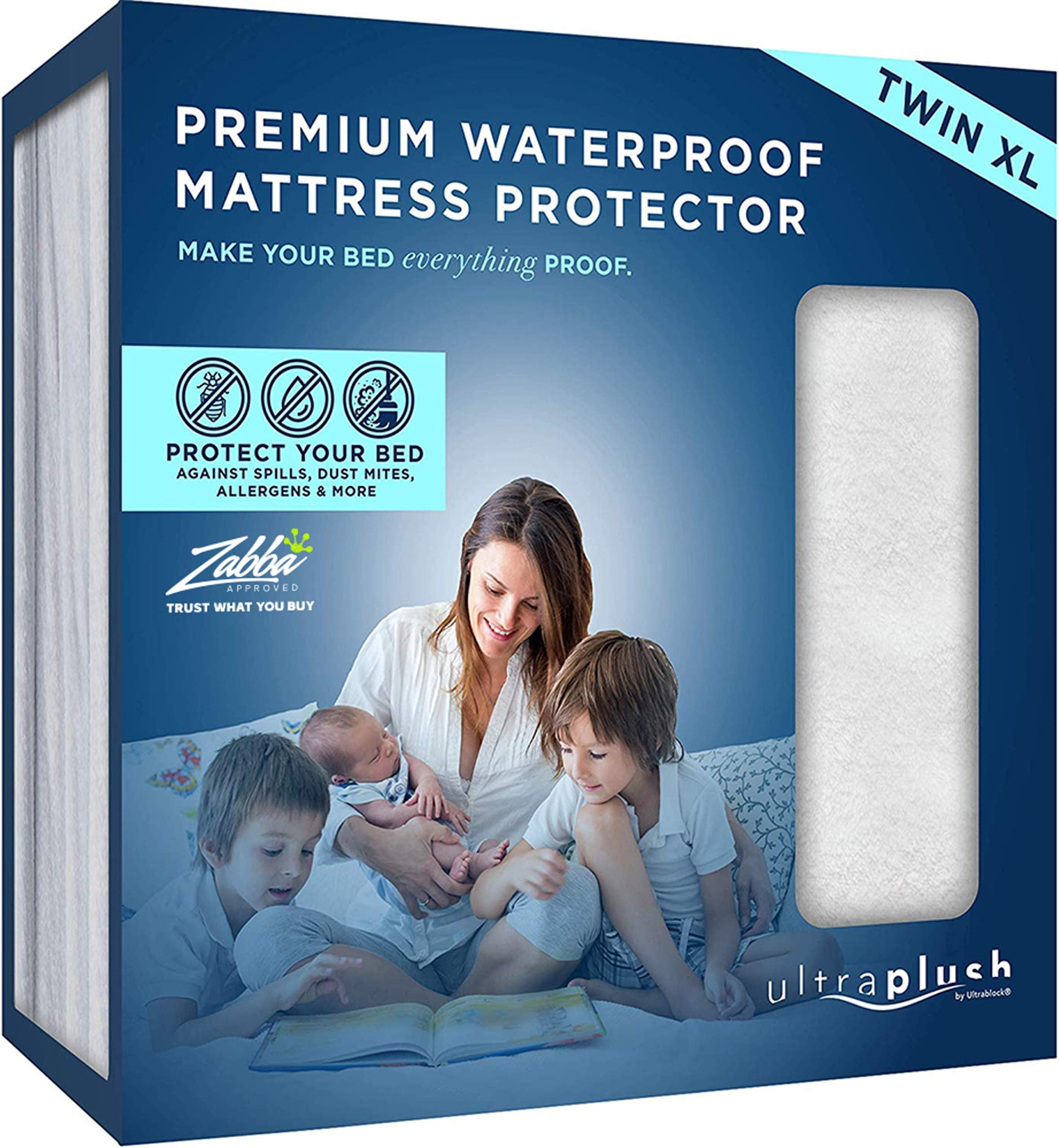 UltraBlockWaterproof Mattress Cover, Twin XL, White, Breathable, Noiseless, Deep Pockets, Safe Sleeping, Top Tier Tech, Custom Support