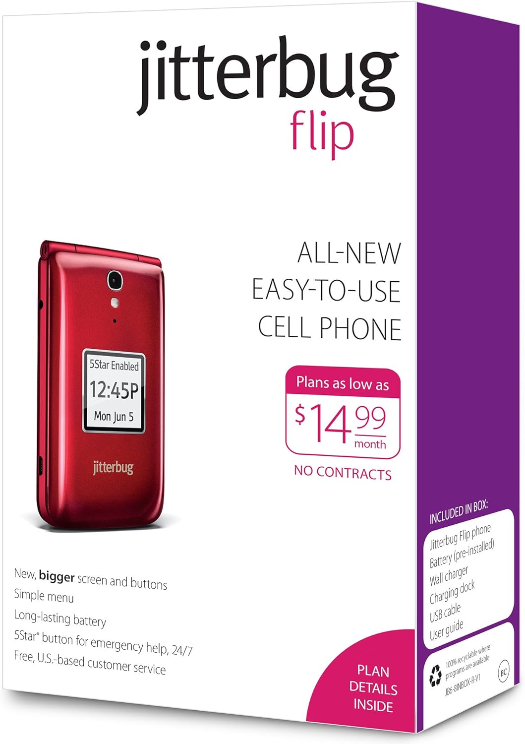 Jitterbug Flip Easy-to-use Cell Phone for Seniors (Red) by GreatCall