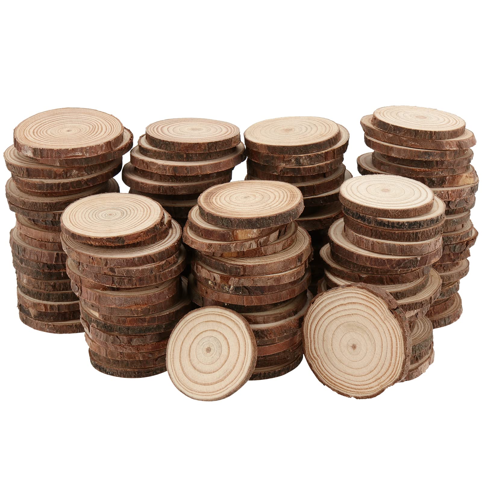 HEIHAK 120 Pieces 4-5cm Natural Wood Slices, Unfinished Wood Slice with Bark, Round Wooden Log Discs for Art Crafts Home Decorations Christmas Ornaments