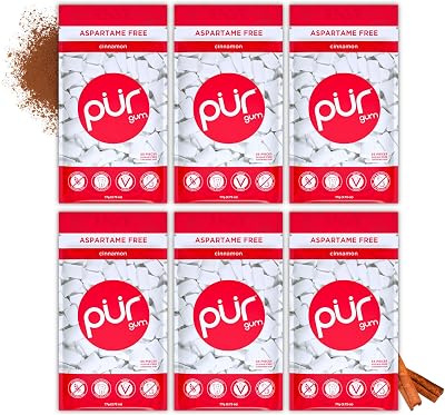 PUR Gum Sugar Free Cinnamon Chewing Gum 55 Pieces Pack of 6 Vegan Keto