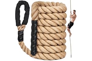 X XBEN Climbing Rope for Gym, Fitness, Strength Training, Heavy Jute Rope for Tree Swing Obstacle Course Backyard, Exercise Workout Pulling Jute Rope for Adults,10FT 20FT 30FT 50FT 1.5 Inch