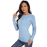 AmélieBoutik Women Crewneck Raglan Long Sleeve Cable Knit Sweater