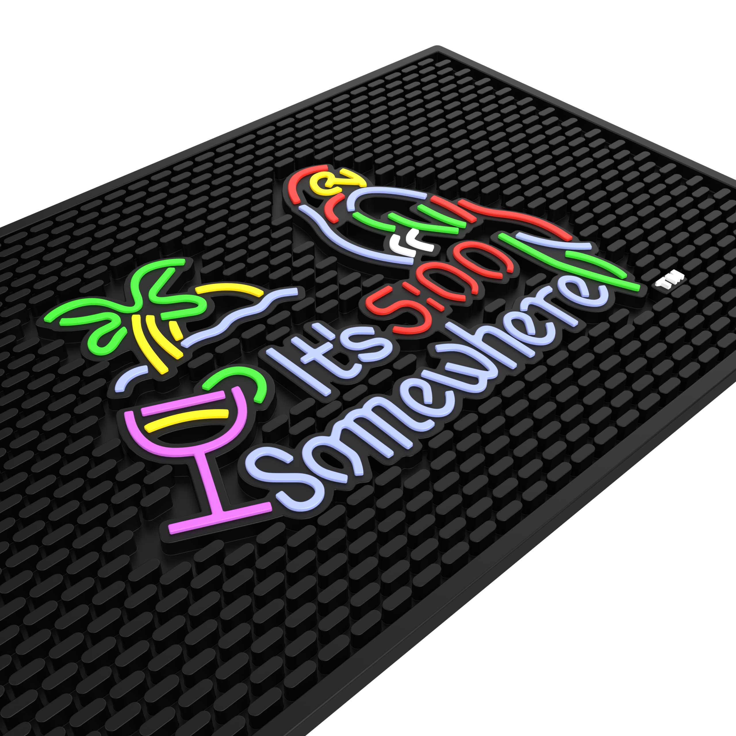 Mountain Top Supply Ultra Bar Mat - It's 5:00 Somewhere; 12 x 18 Inch Rubber Bar Mat; Entertaining and Vibrant Bar Mat for Home Bar; Durable Bar Mats for Countertop; Drying Mat for Kitchen Counter