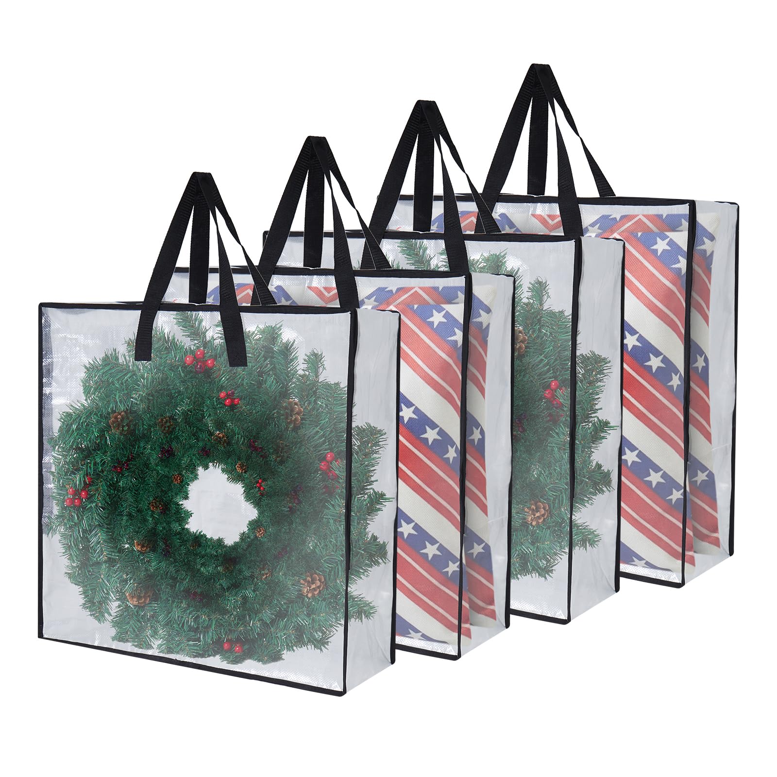 Heavy-Duty Clear Wreath Storage Bag & Sturdy Moving Box Alternative – 26 Inch Large Capacity Container with Zipper for Christmas Decorations, Seasonal Wreaths, Clothes, Bedding,Gift (4-Pack) Image
