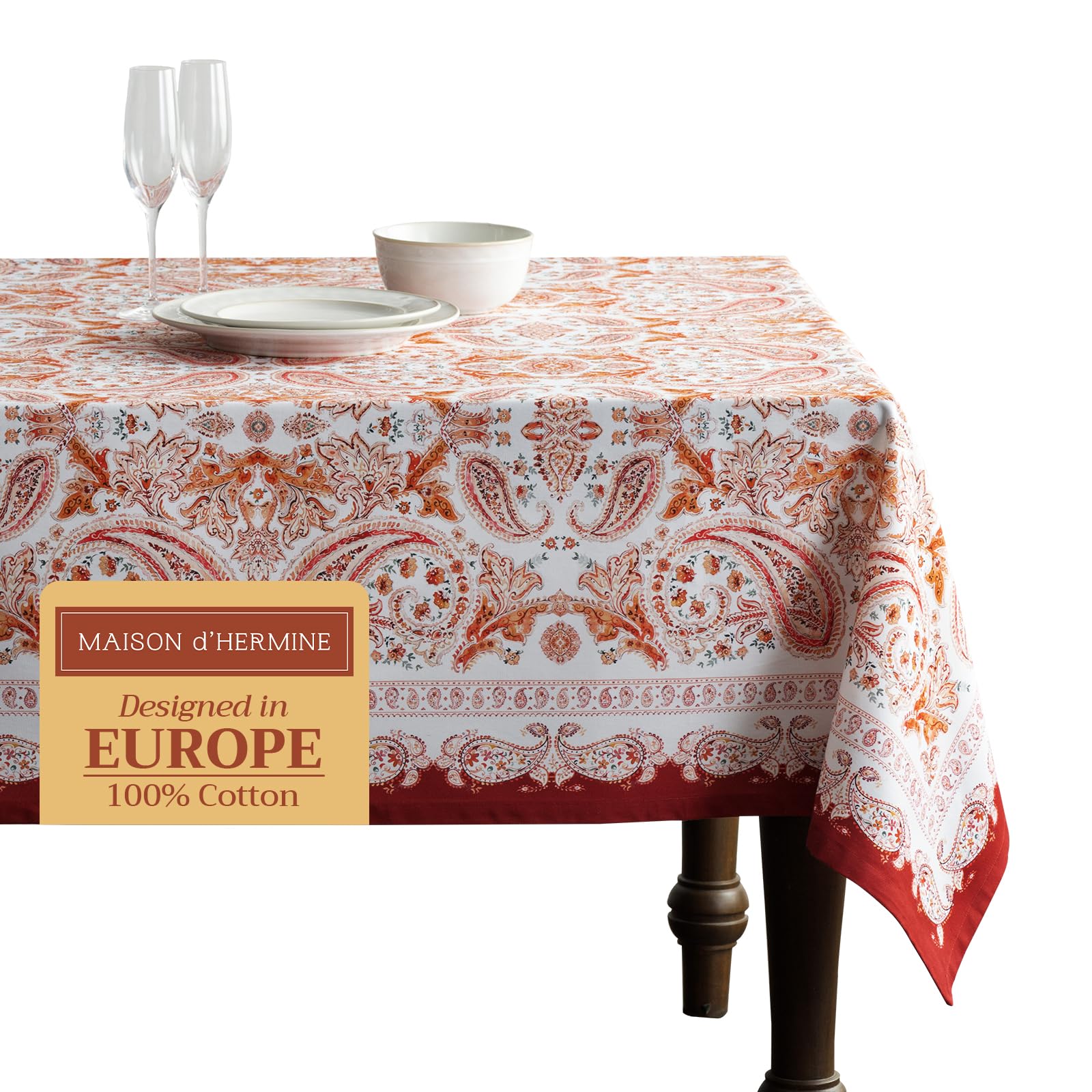 Maison d' Hermine Table Cloth Rectangle Table 100% Cotton 230 cm x 140 cm Tablecloth Reusable Everyday Use for Christmas Decorations Dining Farmhouse Home Party Festive (Orient)