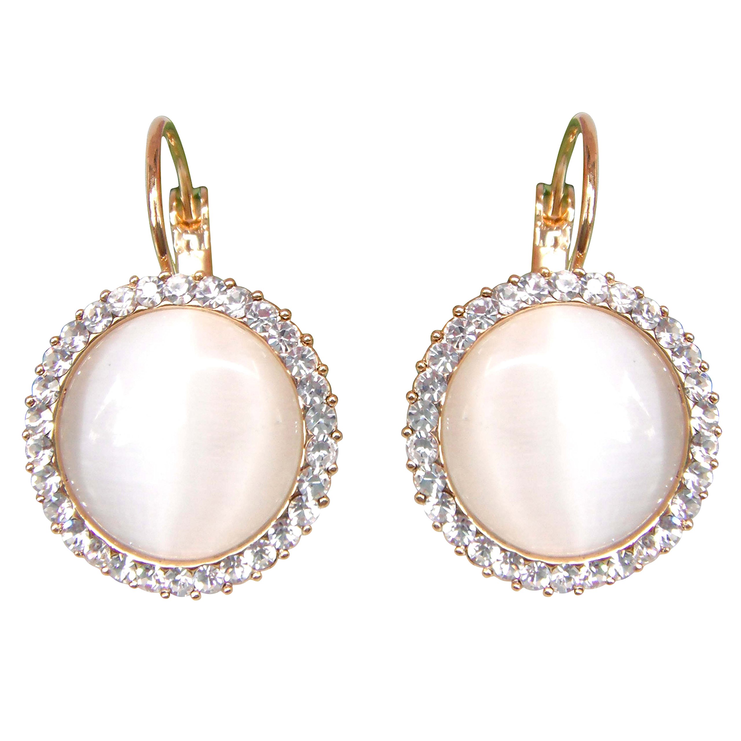 Navachi 18k Gold Plated Circle White Opal Crystal Hoop Az1080e Leverback Earrings