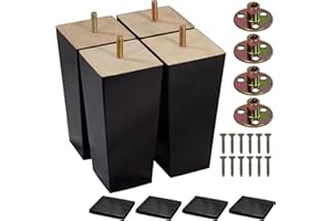 BARIEN (5 Sizes: 3"- 4"- 5"- 6"- 8") 6 inch Wood Furniture Legs - Square Sofa Legs, Couch Leg - Brown Mid-Century Modern Replacement Legs for Armchair Recliner Coffee Table Dresser (6" - Set 4)