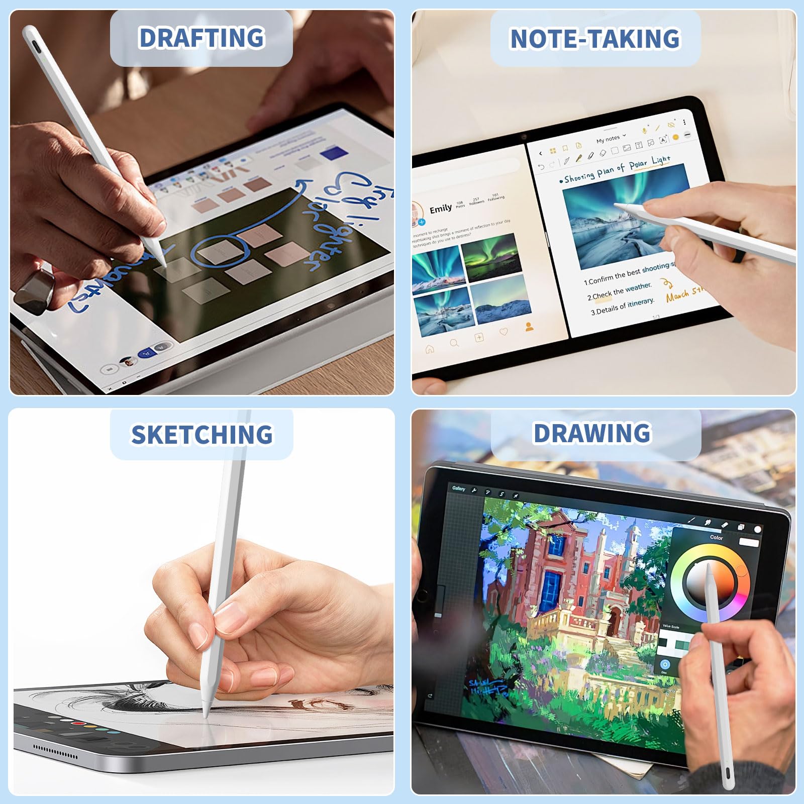 iPad Apple Pencil 9th&10th Generation, Fast Charge Stylus Pen for Palm Rejection and Tilt Sensitivity, Compatible with iPad Pro 11/12.9in, Mini 5/6, iPad 6/7/8/9/10, Air 3/4/5 (White)