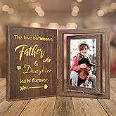 EYITUPC Dad Girl Picture Frame - Vintage Rotating Wooden Frame with Light-Up Quote - Dad Gifts from Daughter for Father's Day, Birthday - Holds Two 4x6 Photos - Gift for Dad Daughter