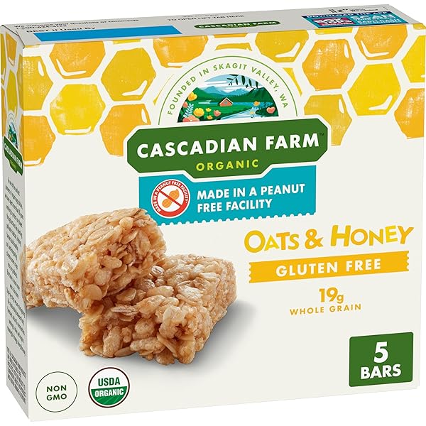 CASCADIAN FARM ORGANIC GRANOLA BAR, OATS AND HONEY, 5 BARS, 6 OZ
