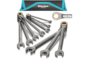DURATECH Anti-Slip Ratcheting Wrench Set, Combination Wrench Set, 10-Piece, Metric 6-18mm, 72-Tooth, Nickel Plating, CR-V Steel, with Pouch