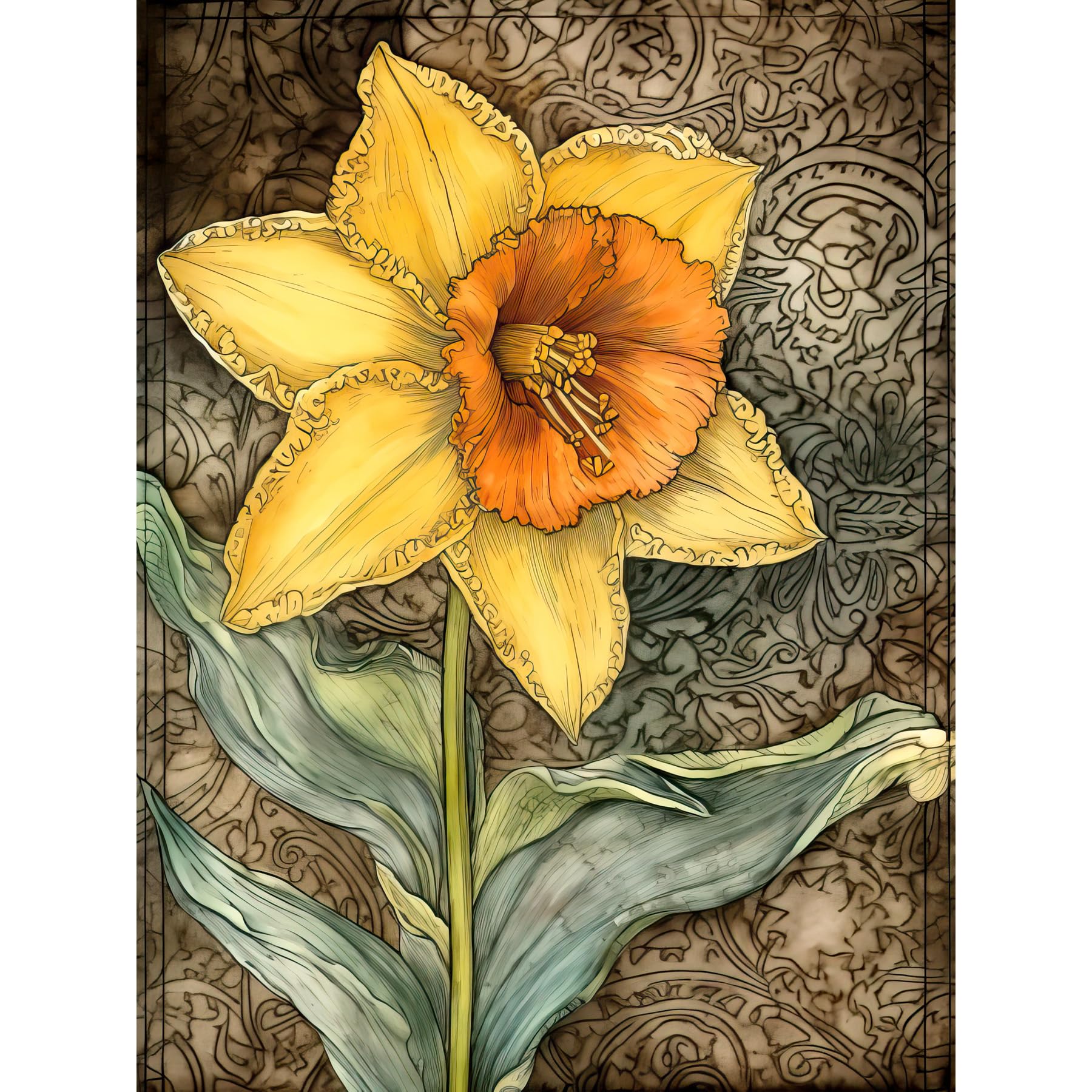 Artery8 Detailed Daffodil Flower Watercolour Art Nouveau Extra Large XL Wall Art Poster Print