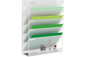 Supole Organiseur de fichiers mural en métal à 6 niveaux, support d'organisation de bureau en maille avec plateau inférieur, 