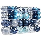 100Pcs Christmas Ball Ornaments Set, Assorted Shatterproof Christmas Ornament, Christmas Tree Theme Hanging Decoration for Xmas Tree Holiday/Party/Home Decor (Blue & Silver)