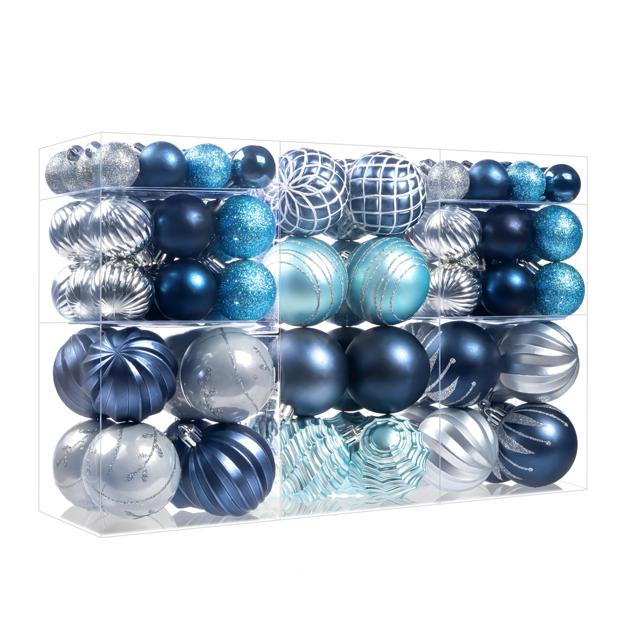 Photo 1 of 100Pcs Christmas Ball Ornaments Set, Assorted Shatterproof Christmas Ornament, Christmas Tree Theme Hanging Decoration for Xmas Tree Holiday/Party/Home Decor (Blue & Silver)