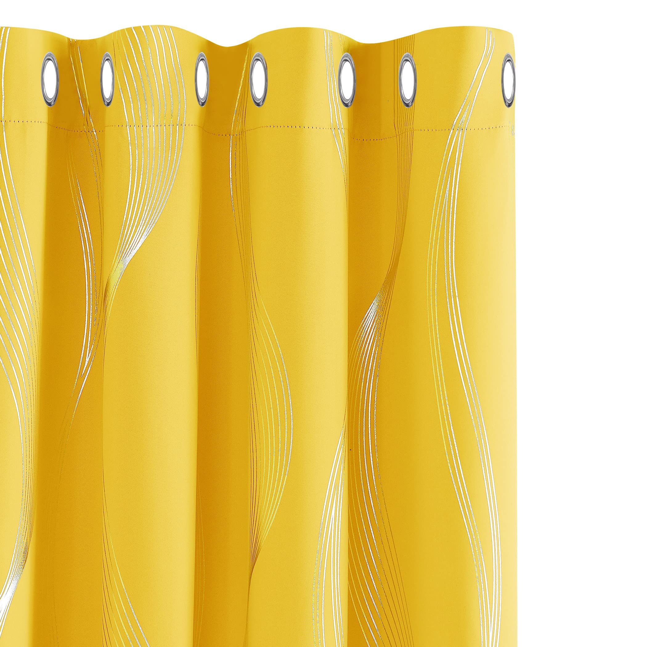 Deconovo blackout curtain with pattern, curtains for living room, opaque blackout curtain, 183 x 117 cm (height x width), mustard yellow, set of 2 — image 1