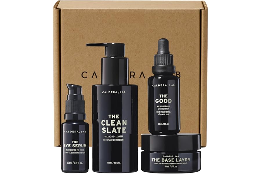 Caldera + Lab Men’s Anti-Aging Skincare Kit – The Regimen Rich + Eye Defense: Cleanser, Moisturizer, Night Serum & Eye Serum for Firmer, Smoother, Hydrated Skin | Clean Ingredients
