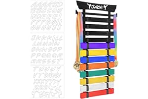Petpvilit Karate Belt Display Rack with Stickers, 10/12 Martial Arts Belt Display Holder, Taekwondo Belt Jiu Jitsu Belt BJJ Belt Display Hanging Holder for Adults, No Assembly Required